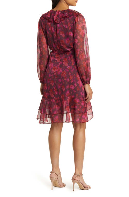 SAM EDELMAN SAM EDELMAN FLORAL RUFFLE LONG SLEEVE CHIFFON DRESS