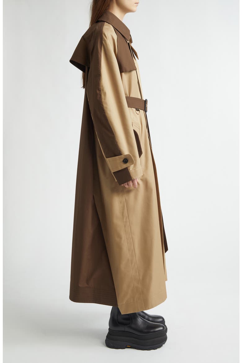 Colorblock Cotton Blend Gabardine Trench Coat, Alternate, color, BEIGE/ BROWN
