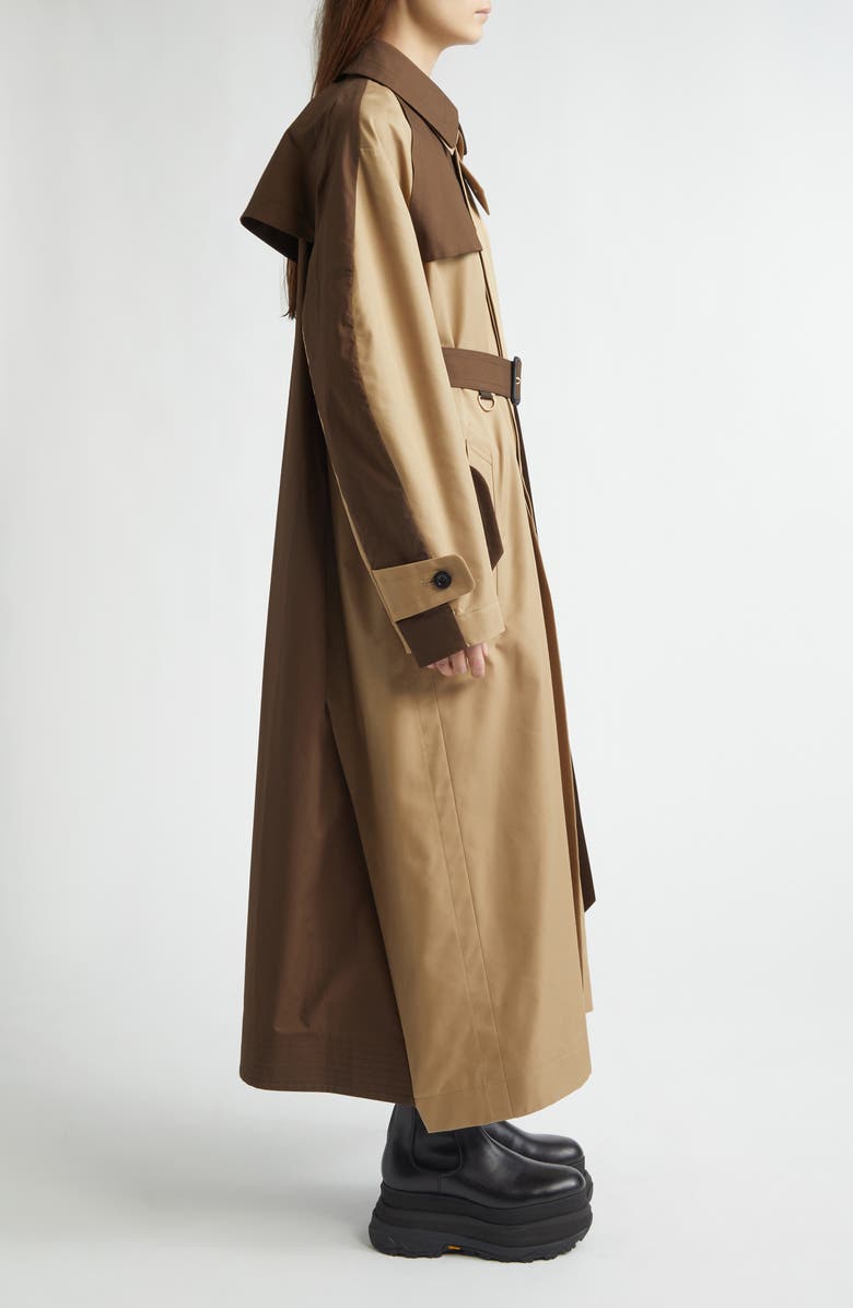 Sacai Colorblock Cotton Blend Gabardine Trench Coat, Alternate, color, Beige/ Brown