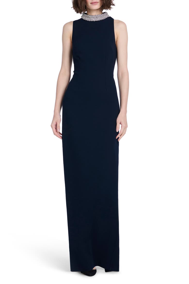 Braided Crystal Mock Neck Sleeveless Gown, Main, color, MIDNIGHT
