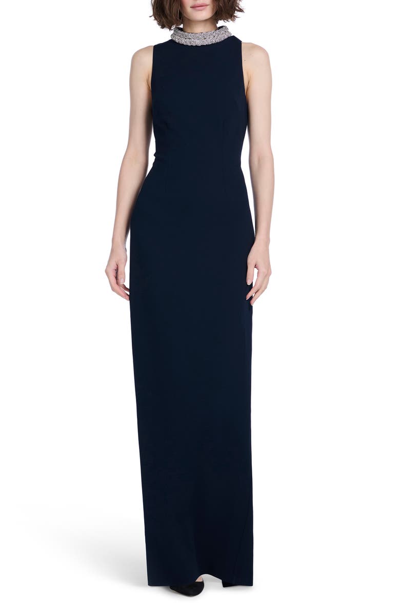 EMILY SHALANT Braided Crystal Mock Neck Sleeveless Gown, Main, color,
