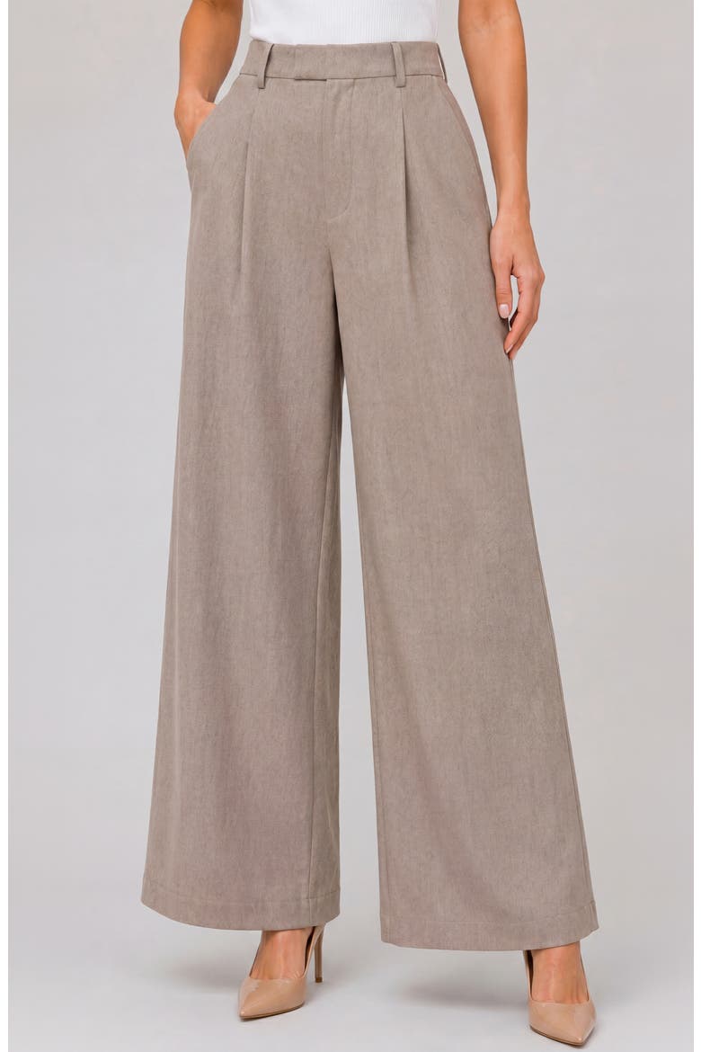 High Waist Pleated Wide Leg Ankle Pants, Main, color, KHAKI MELANGE