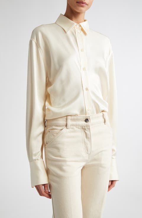 Slouch Waist Satin Button-Up Shirt