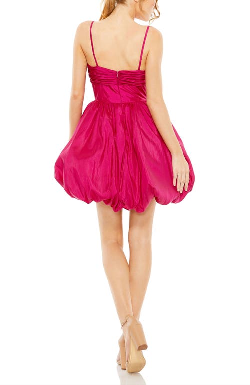 Mac Duggal Spaghetti Strap Center Bow Balloon Mini Dress In Fuchsia