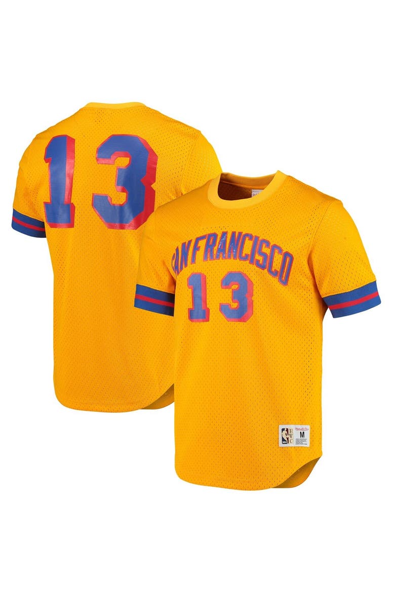 Men's Mitchell & Ness Wilt Chamberlain Gold San Francisco Warriors 1962 Mesh Name & Number T-Shirt, Main, color, Gold