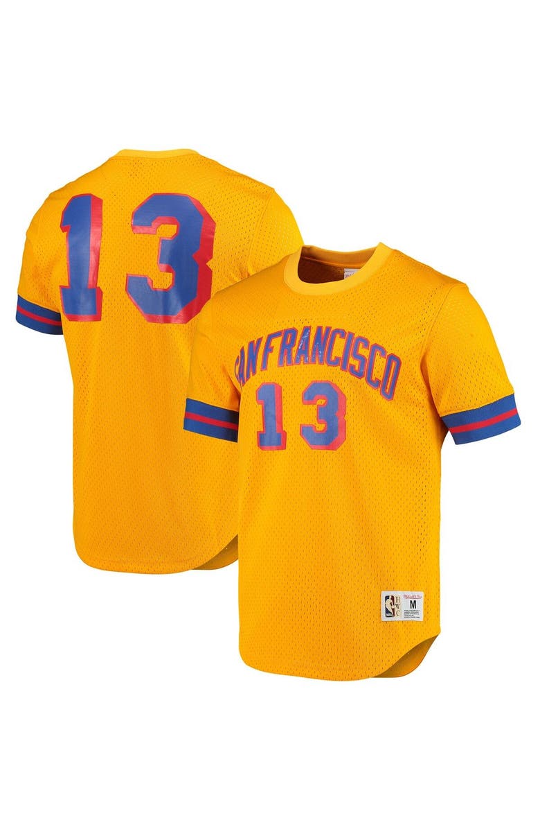 Mitchell & Ness Men's Mitchell & Ness Wilt Chamberlain Gold San Francisco Warriors 1962 Mesh Name & Number T-Shirt, Main, color, 