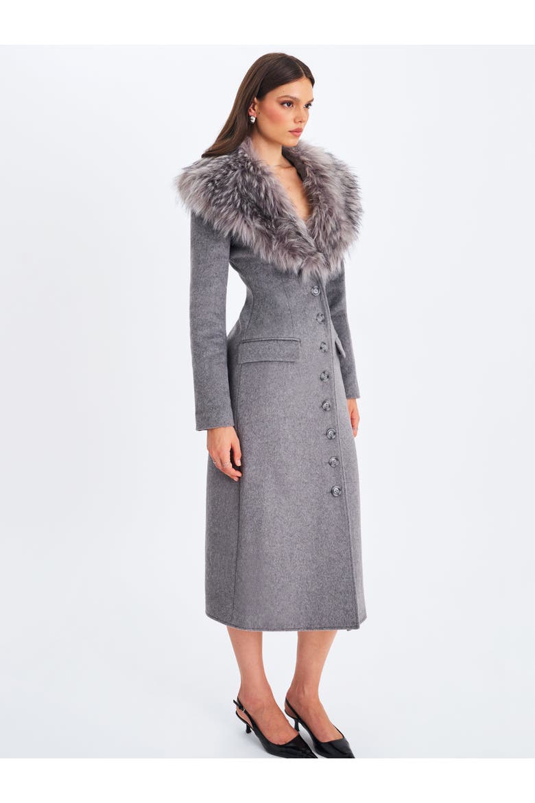 Faye Wool Blend Single-Breasted Coat with Removable Faux Fur Collar, Alternate, color, Grey
