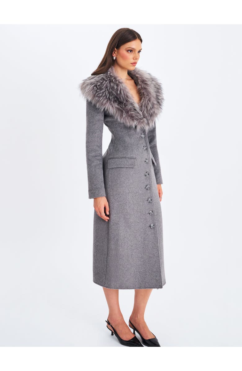 Miss Circle Faye Wool Blend Single-Breasted Coat with Removable Faux Fur Collar, Alternate, color, Grey