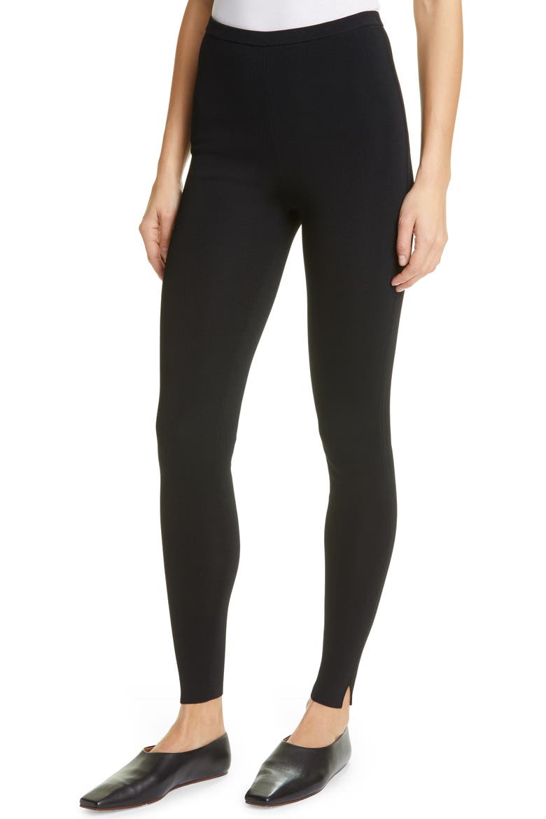 Totême Compact Knit Ankle Leggings, Alternate, color, BLACK