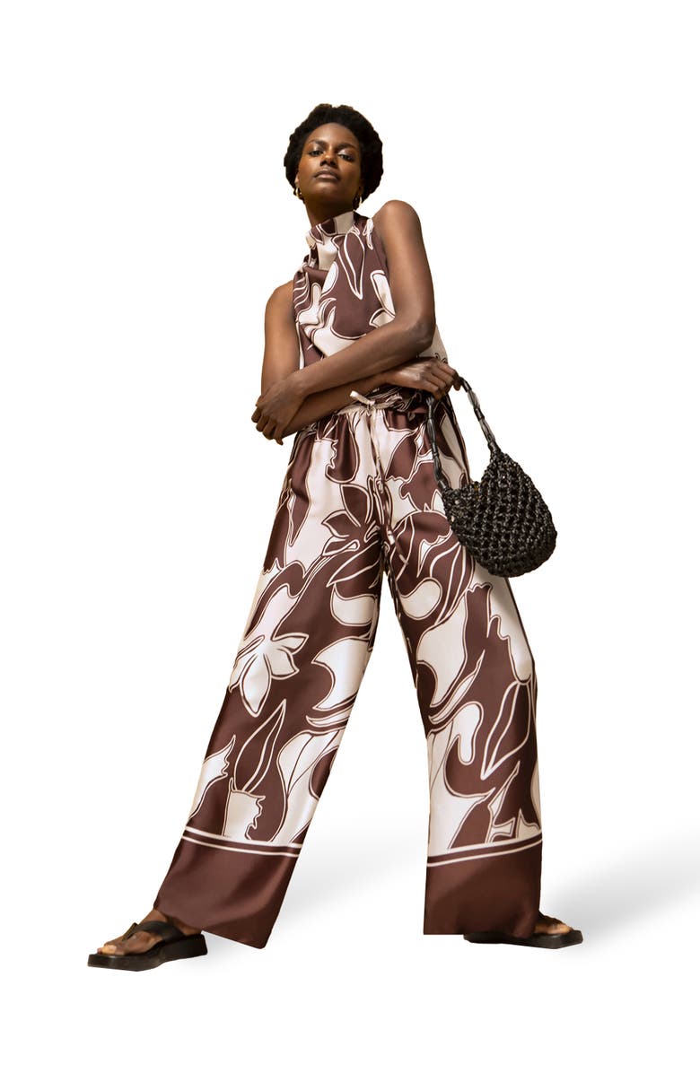 Ro&Zo Swirl Border Print Trouser, Main, color, Brown