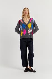 Chinti & Parker Wool-Cashmere Snoopy Argyle Cardigan