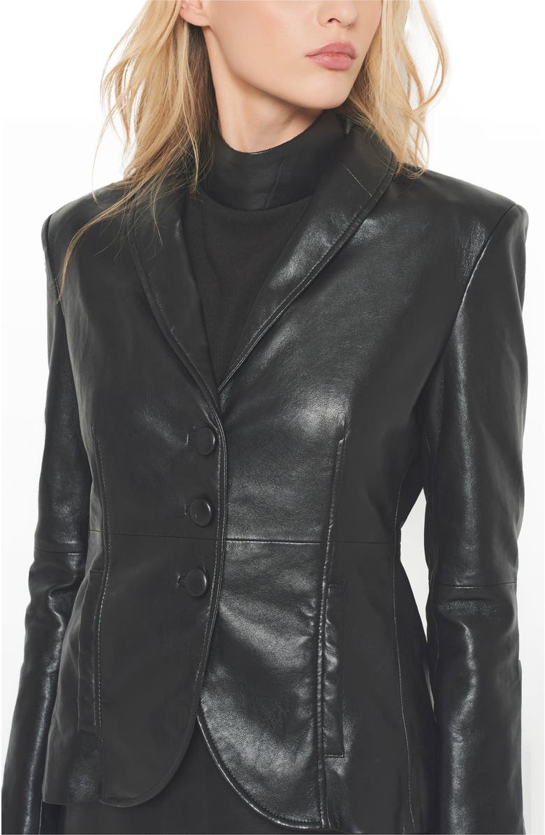 AS by DF Denise Upcycled Tailord Leather Blazer, Alternate, color, Black