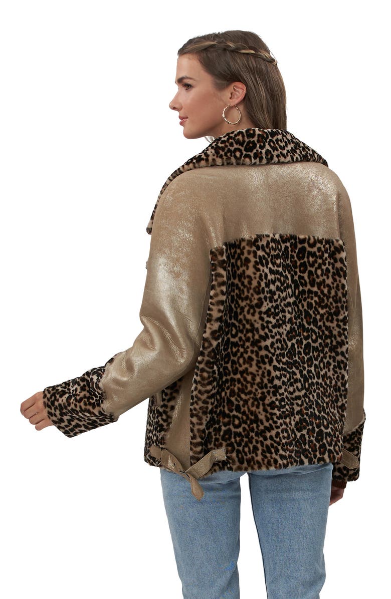 GORSKI Shearling Lamb Print Zip Moto Jacket, Alternate, color, Mini Lprd