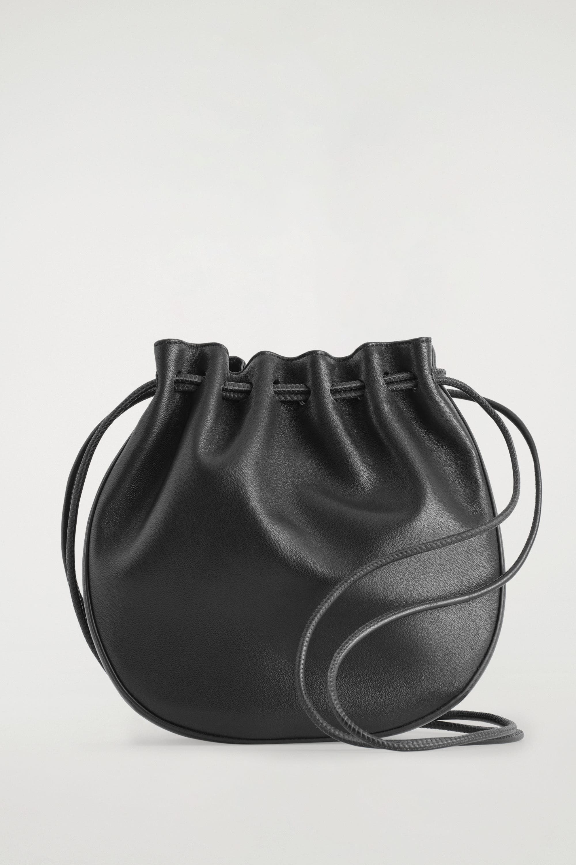 COS Gathered Pouch Bag - Leather, Alternate, color, Black