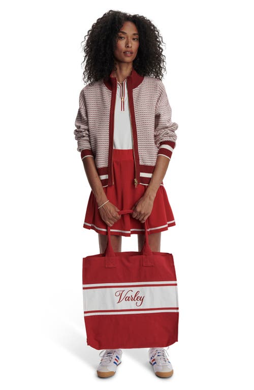 Varley Front-zip Knit Jacket In Red Dahlia/white