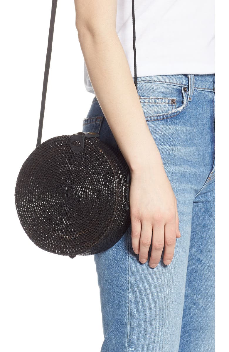 Street Level Woven Rattan Circle Basket Crossbody, Alternate, color,