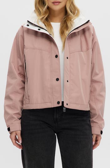 Noize Skye Stand Collar Drawcord Rain Jacket In Pink Clay