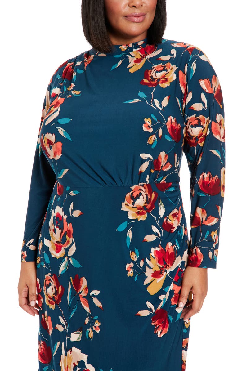 London Times Floral Long Sleeve Midi Dress, Alternate, color,