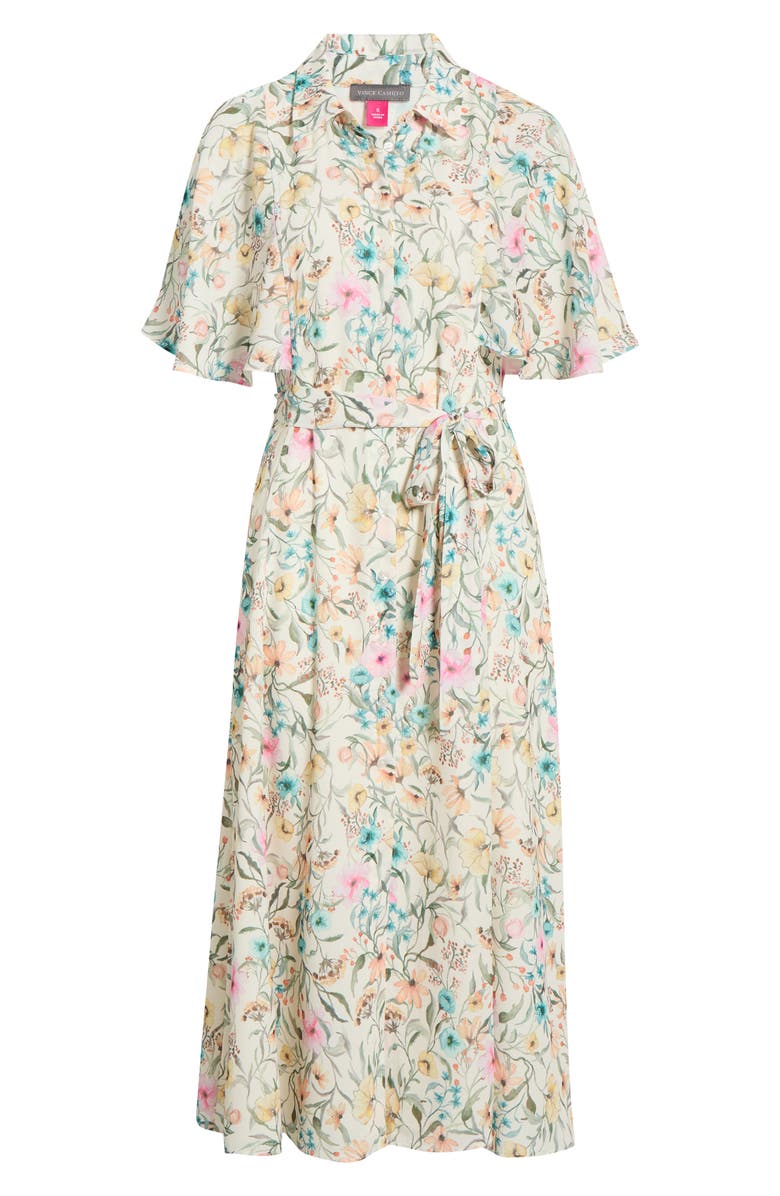 Vince Camuto Print Flutter Sleeve Maxi Dress, Main, color, Antique White