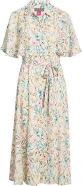 Vince Camuto Print Flutter Sleeve Maxi Dress