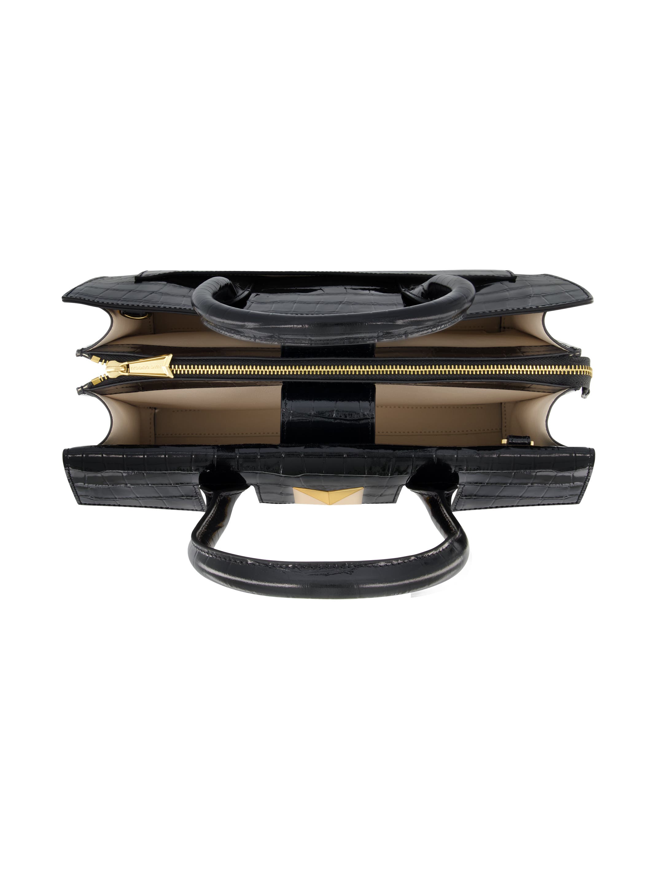 Mac Duggal Gold Plated Hardware Crocodile Embossed Leather Tote Bag, Alternate, color, Black