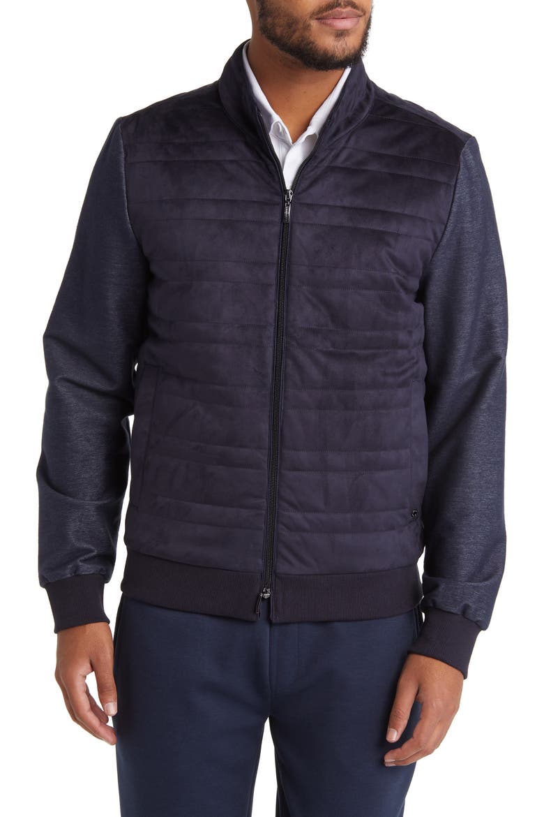 Renoir Mixed Media Faux Suede Quilted Jacket, Alternate, color, NAVY