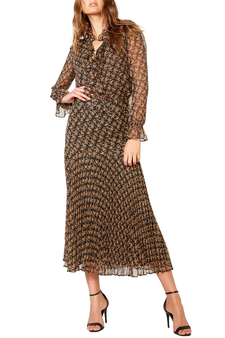 Dallas Floral Long Sleeve V Neck Dress, Main, color, BLACK DITSY