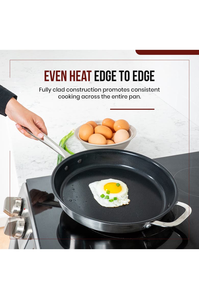 Maestro 11-Inch Nonstick Stainless Steel Frying Pan Skillet with Lid, Induction Ready, Oven Safe to 400°F, Alternate, color, 11 inch
