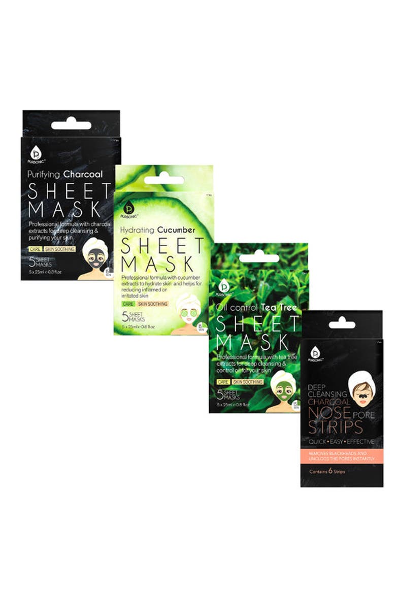 Charcoal, Tea Tree & Cucumber Sheet Masks, Main, color, Multicolor