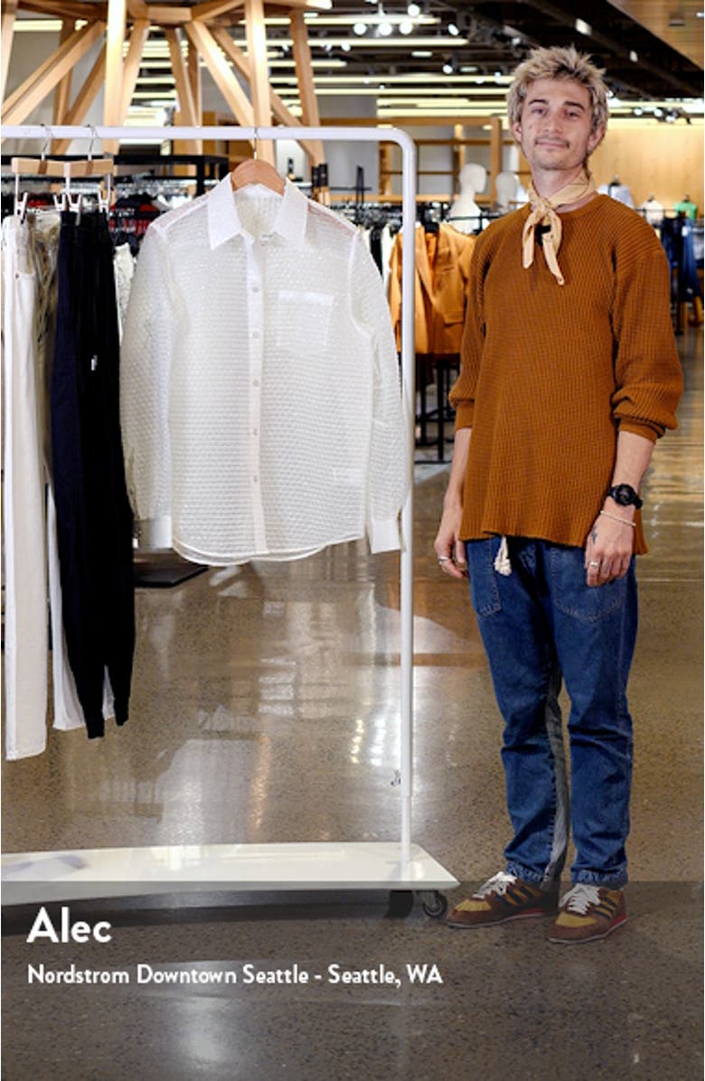 Curved Bubble Pack Jacquard Sheer Button-Up Shirt, sales video thumbnail