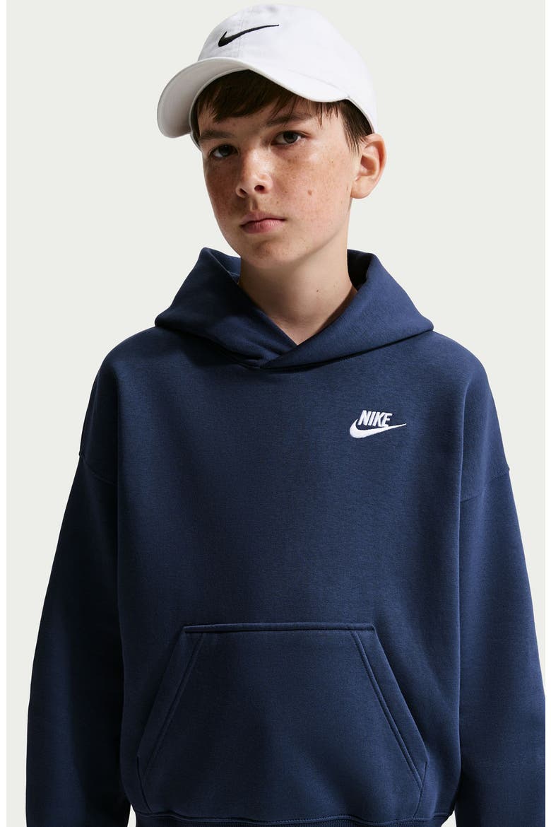 Kids' Sportswear Club Fleece Hoodie, Alternate, color, MIDNIGHT NAVY/ WHITE
