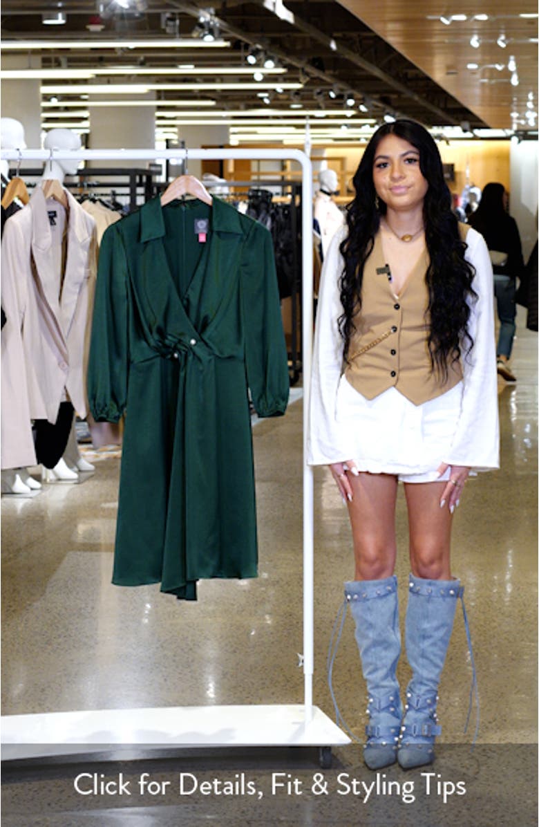 Faux Pearl Clasp Detail Satin Shirtdress, sales video thumbnail