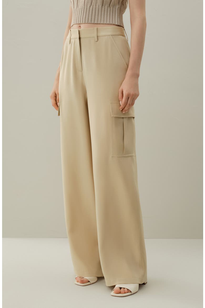 Women's Silk Crepe Cargo Pants, Alternate, color, Dune