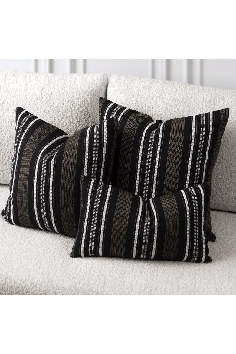 Pathway Textured Stripe Indoor & Outdoor Woven Accent Pillow, Alternate, color, Ebony