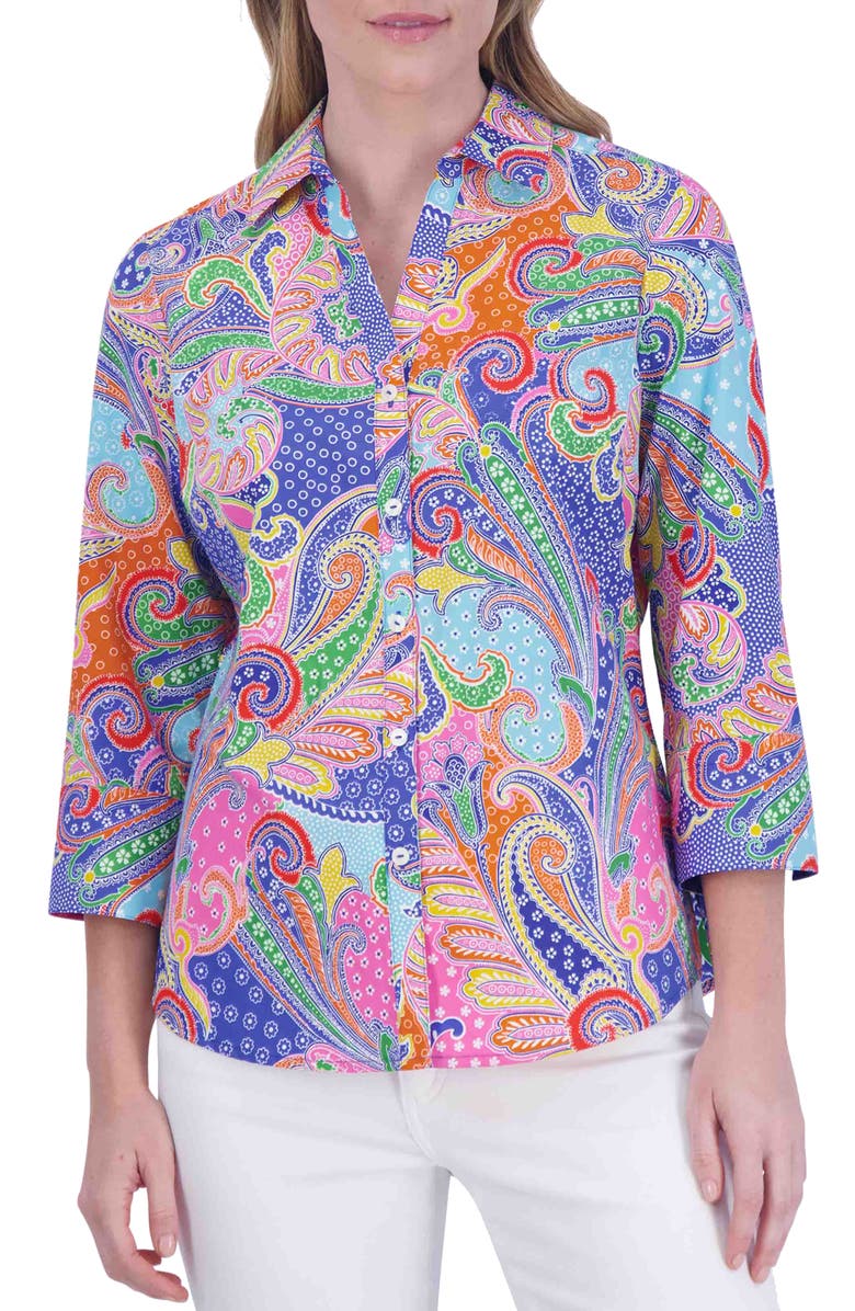 Foxcroft Mary Paisley Button-Up Shirt, Main, color,