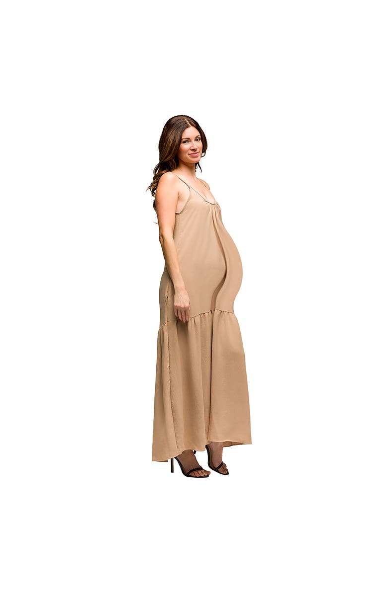 24seven Comfort Apparel Maternity Lightweight Spaghetti Strap Pocket Maxi Dress, Alternate, color, Nude