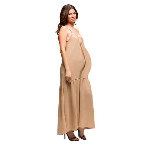 24seven Comfort Apparel Maternity Lightweight Spaghetti Strap Pocket Maxi Dress
