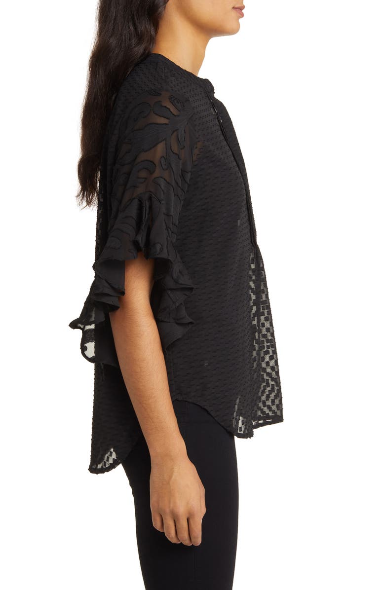 Vince Camuto Flutter Sleeve Clip Dot Chiffon Top, Alternate, color,