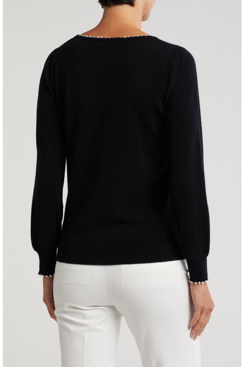 Imitation Pearl Cashmere Crewneck Sweater, Alternate, color, BLACK