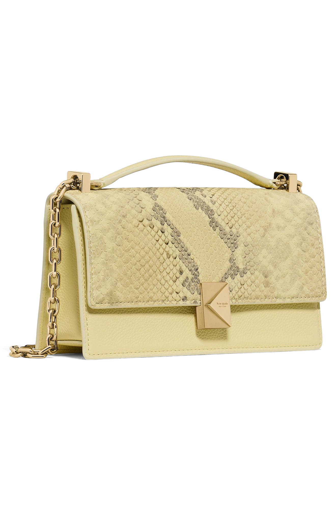 Kate Spade New York deco mixed media convertible leather crossbody bag, Alternate, color, Pale Citron