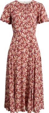 Chelsea28 Shirred Neck Puff Sleeve Midi Dress