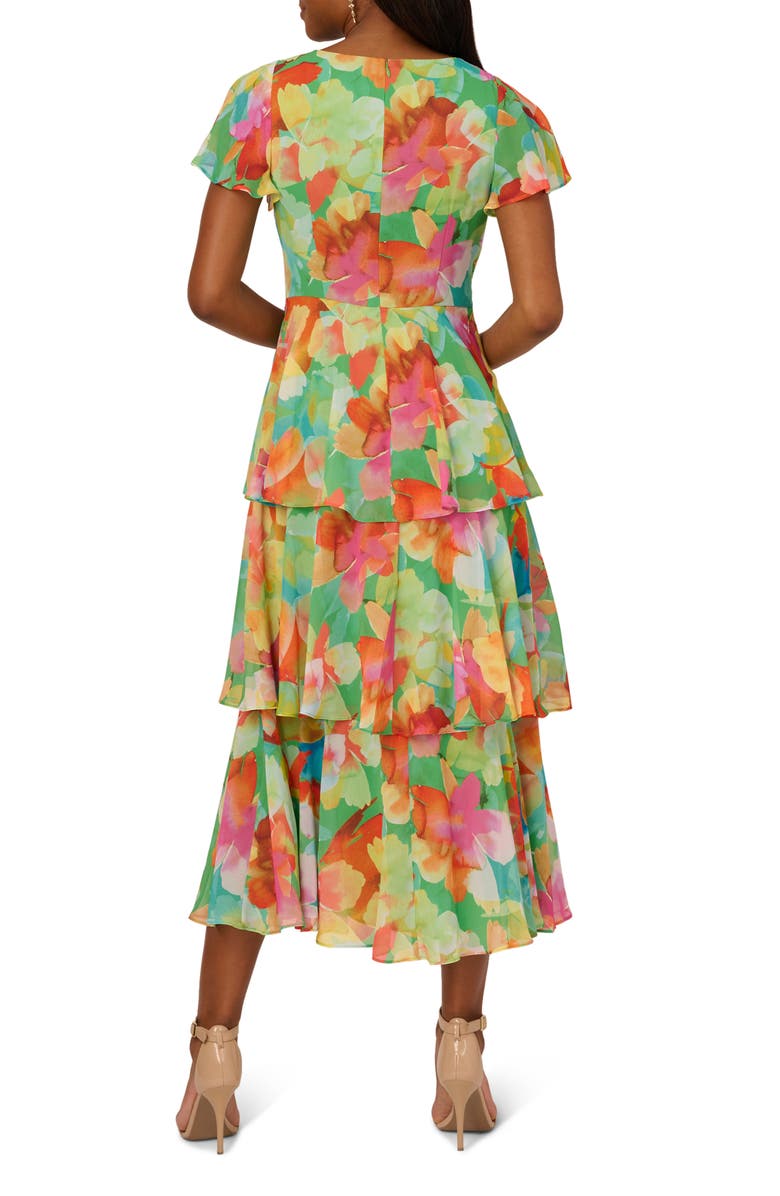 Adrianna Papell Floral Tiered Chiffon Midi Dress, Alternate, color,