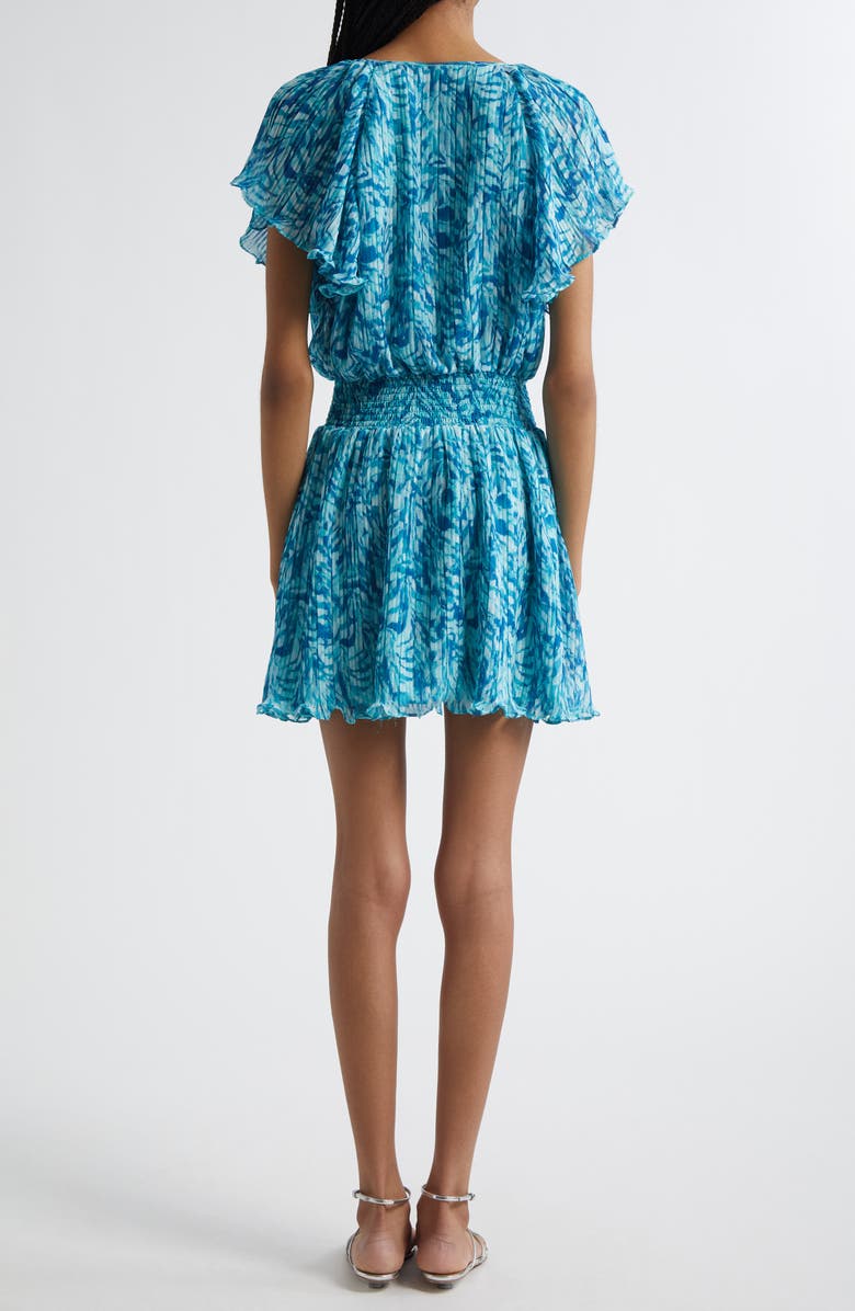 Ramy Brook Felicia Plissé Flutter Sleeve Minidress, Alternate, color, Beach Blue Tulum