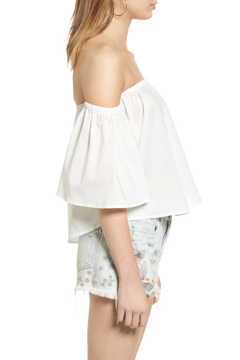 Off the Shoulder Flutter Crop Top, Alternate, color, WHITE