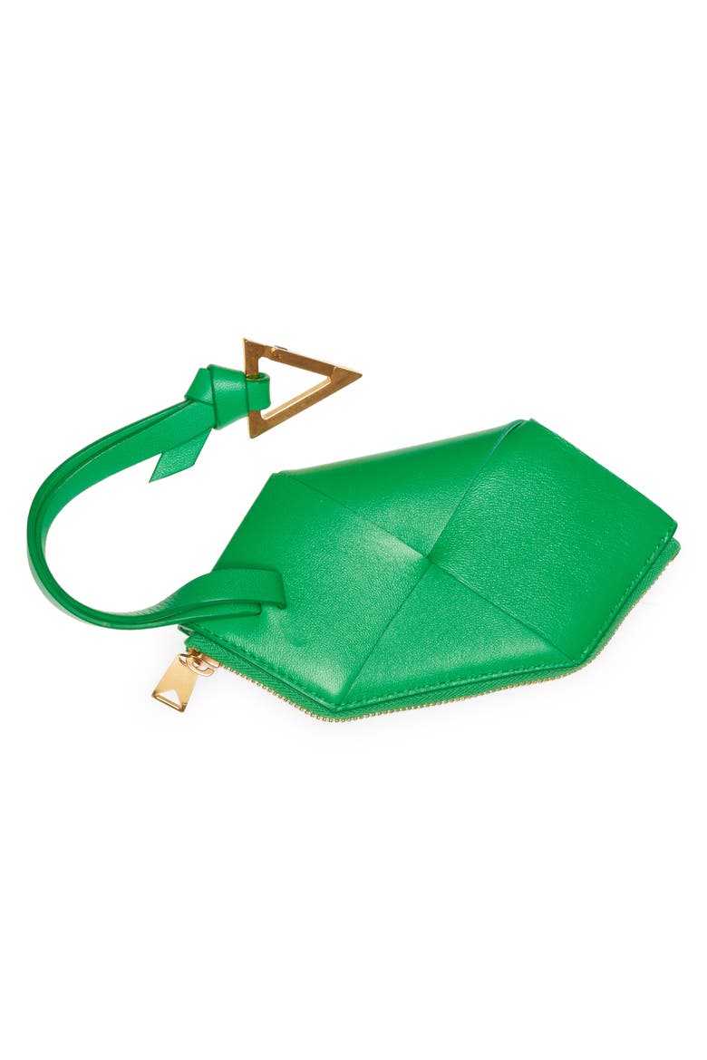 Intrecciato Leather Card Case with Key Chain, Alternate, color, PARAKEET-GOLD