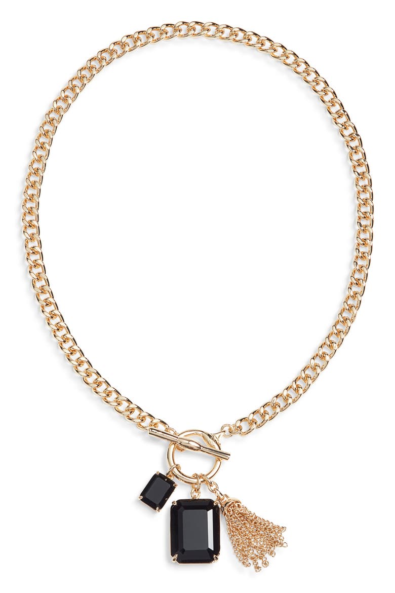 Erinite Charm Toggle Necklace, Main, color, BLACK