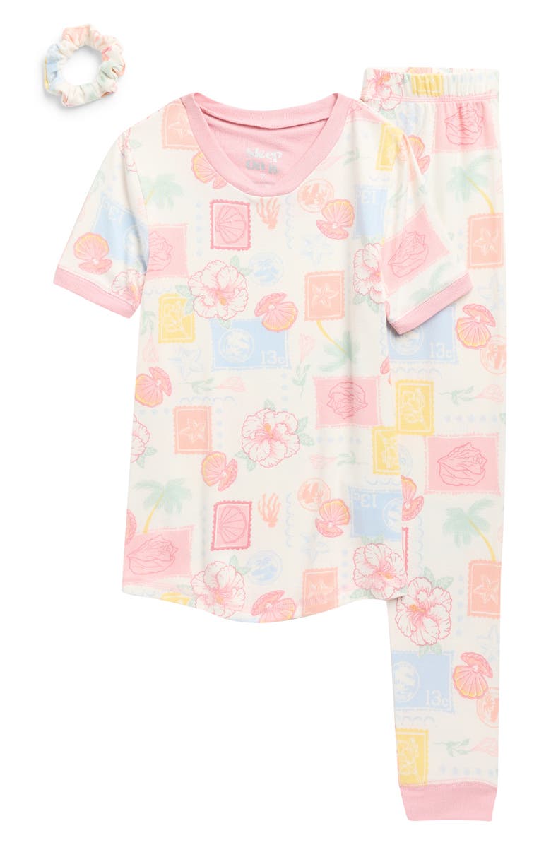 SLEEP ON IT Kids' Fitted Two-Piece Long Pajamas & Scrunchie Set, Main, color, Multi