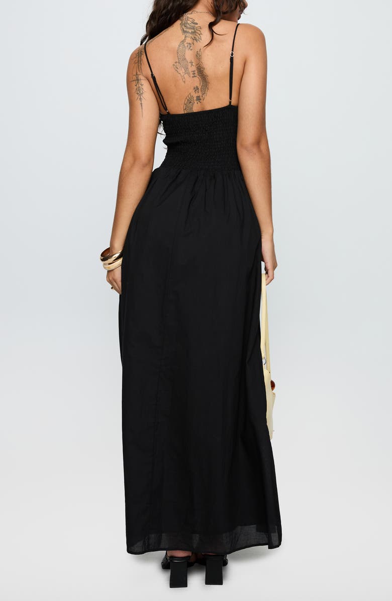 Princess Polly Carys Smock Bodice Cotton Maxi Dress, Alternate, color, Black