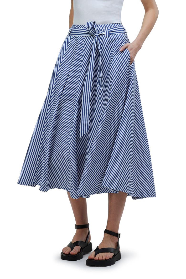 Stripe Flare Poplin Midi Skirt, Main, color, PURE BLUE