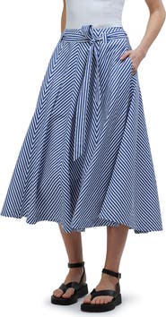 Madewell Stripe Flare Poplin Midi Skirt